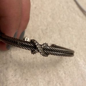 David Yurman Silver Diamond Double Cable X Bracelet